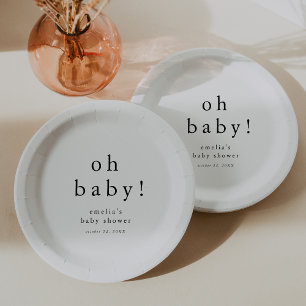 EMELIA Boho Modern Simple Oh Baby Baby Shower Paper Plates