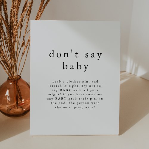 EMELIA Boho Simple Dont Say Baby Game Baby Shower Pedestal Sign