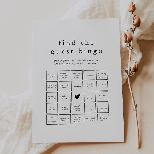 EMELIA Boho Simple Find the Guest Bingo Game Card