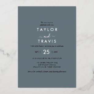 EMELIA Dark Blue & Silver Foil Simple Boho Weddi Invitation