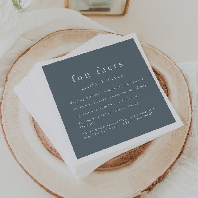 EMELIA Dusty Blue Winter Minimal Fun Fact Wedding Napkins (EMELIA Dusty Blue Winter Minimal Fun Fact Wedding Napkins)