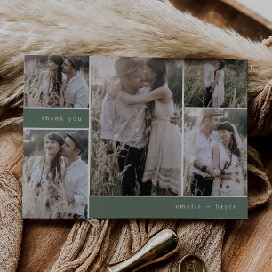EMELIA Flat Forest Sage Green Multi Photo Wedding Thank You Card