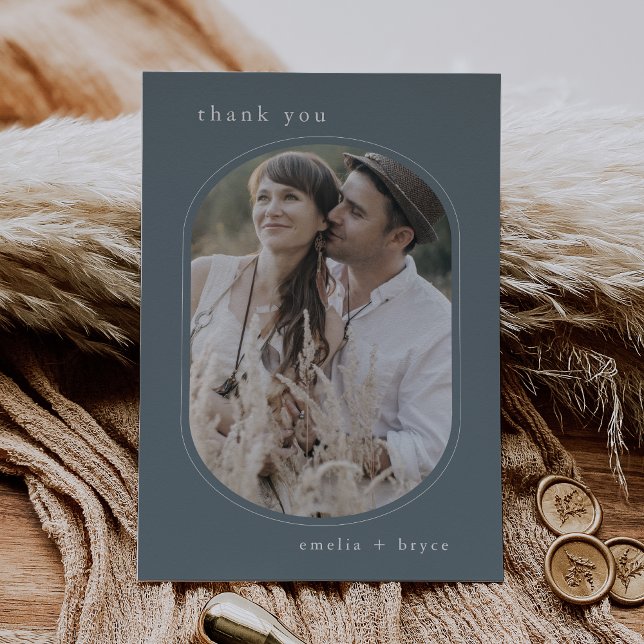 EMELIA Flat Navy Rustic Minimal Boho Photo Wedding Thank You Card (EMELIA Flat Navy Rustic Minimal Boho Photo Wedding Thank You Card)