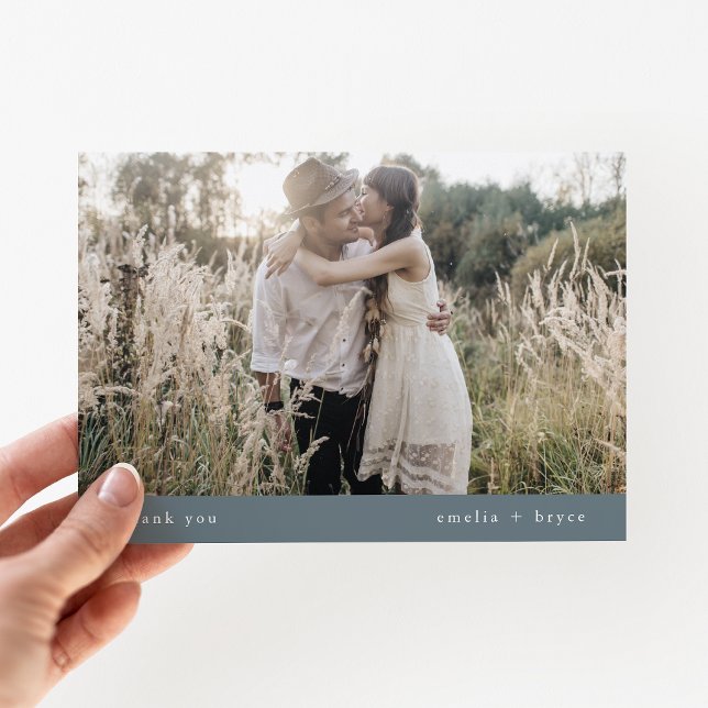 EMELIA Flat Winter Simple Dusty Blue Photo Wedding Thank You Card (EMELIA Flat Winter Simple Dusty Blue Photo Wedding Thank You Card)