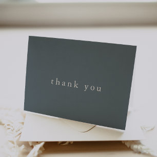 EMELIA Folded Dark Blue Simple Vintage Wedding Letterpress Thank You Card