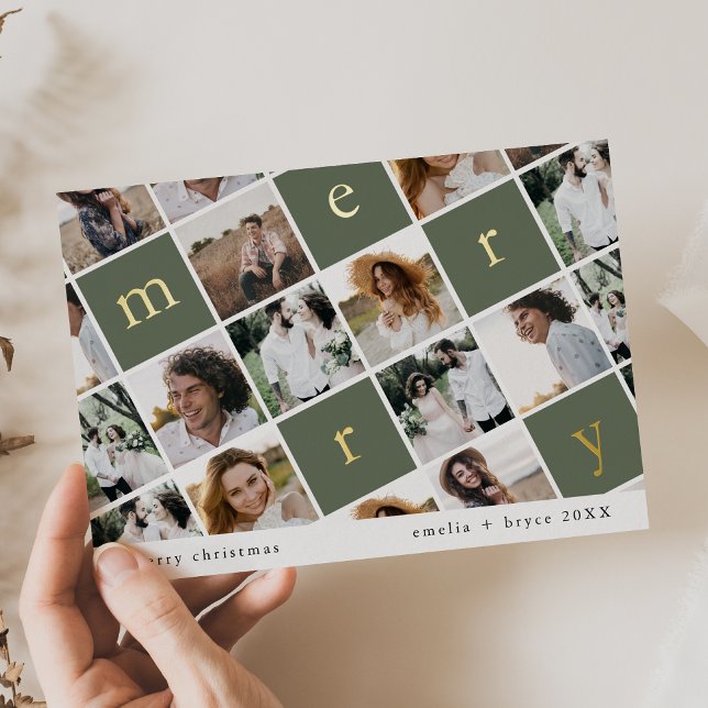 EMELIA Gold Foil Green Multi Photo Christmas Holiday Card (EMELIA Gold Foil Green Multi Photo Christmas Foil Holiday Card)