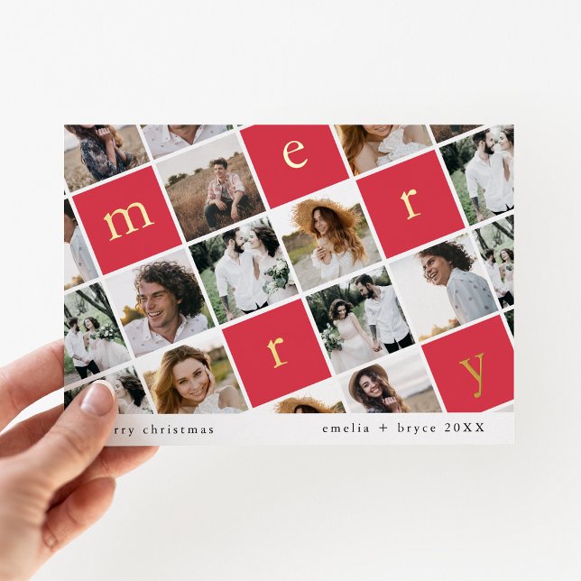 EMELIA Gold Foil Red Family Multi Photo Christmas Foil Holiday Card (EMELIA Gold Foil Red Family Multi Photo Christmas Foil Holiday Card)