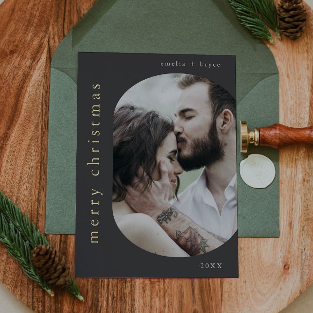 EMELIA Gray Gold Foil Photo Merry Christmas Foil Holiday Card (EMELIA Gray Gold Foil Photo Merry Christmas Foil Holiday Card)