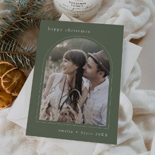 EMELIA Green Cute Family Photo Happy Christmas Holiday Card