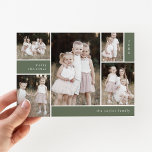 EMELIA Green Cute Modern Multi Photo Christmas Holiday Card<br><div class="desc">EMELIA Green Cute Modern Multi Photo Christmas Holiday Card.

Personalize the front of the card with 5 photos,  your family name and the year. Personalize the back with an optional holiday greeting or family news,  and your family name.</div>