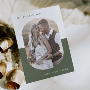 EMELIA Green Oval Creative Family Photo Christmas Holiday Card