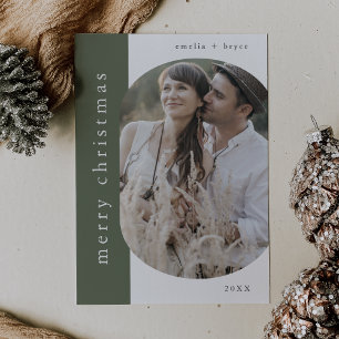 EMELIA Green Xmas Greeting Photo Merry Christmas Holiday Card