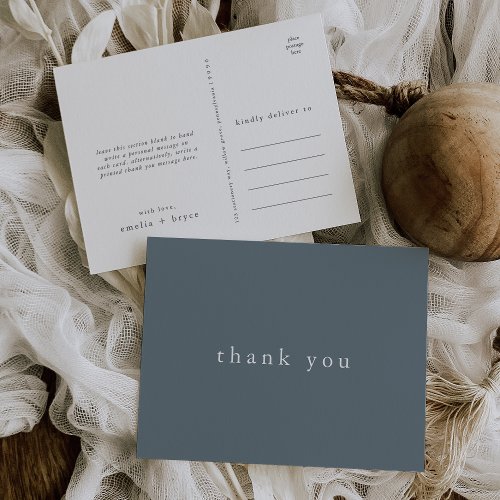 EMELIA Minimal Dusty Blue Rustic Wedding Thank You