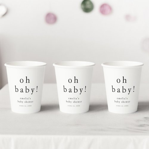 EMELIA Minimalist Boho Simple Oh Baby Baby Shower Paper Cups