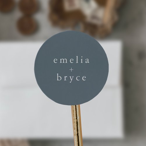 EMELIA Minimalist Vintage Dark Blue Winter Wedding Classic Round Sticker