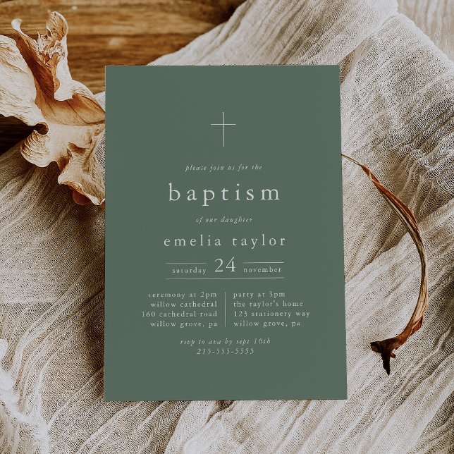 EMELIA Mountain Sage Green Forest Modern Baptism Invitation (EMELIA Mountain Sage Green Forest Modern Baptism Invitation)