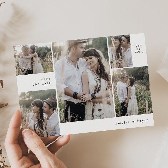 EMELIA Multi Photo Winter Minimalist Boho Wedding Save The Date (EMELIA Multi Photo Winter Minimalist Boho Wedding Save The Date)