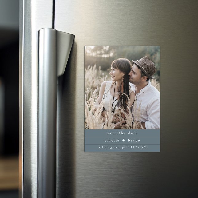 EMELIA Photo Boho Dark Blue Wedding Save the Date Magnetic Invitation (EMELIA Photo Boho Dark Blue Wedding Save the Date Magnetic Invitation)