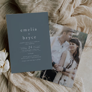 EMELIA Photo Dark Blue Navy Simple Vintage Wedding Invitation