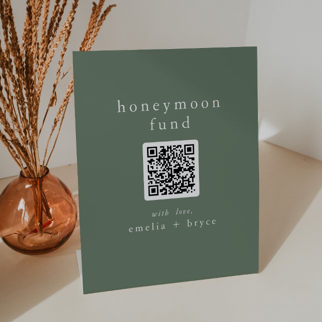EMELIA QR Code Sage Green Wedding Honeymoon Fund Pedestal Sign (EMELIA QR Code Sage Green Wedding Honeymoon Fund Pedestal Sign)
