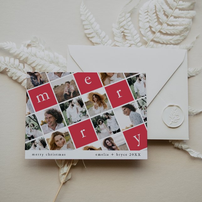 EMELIA Red Modern Family Multi Photo Christmas Holiday Card (EMELIA Red Modern Family Multi Photo Christmas Holiday Card)