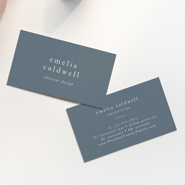 EMELIA Rustic Minimal Dusty Blue Minimalist Navy Business Card (EMELIA Rustic Minimal Dusty Blue Minimalist Navy Business Card)