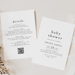 EMELIA Rustic Minimalist QR Simple Baby Shower Invitation