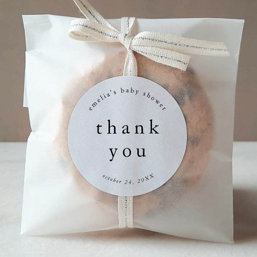 EMELIA Rustic Unique Simple Baby Shower Thank You Classic Round Sticker