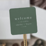 EMELIA Sage Green Mountain Wedding Welcome Bag Square Sticker<br><div class="desc">This sage green mountain wedding welcome bag sticker from the Emelia Collection is perfect for a woodsy destination wedding. The dark sage green design features rustic and simple typography with a woodland mountain feel. Personalize these stickers with the location of your wedding, your names, and wedding date. These labels are...</div>