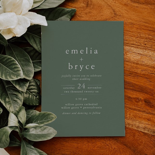 EMELIA Sage Green Silver Foil Modern Wedding Foil Invitation (EMELIA Sage Green Silver Foil Modern Wedding Foil Invitation)