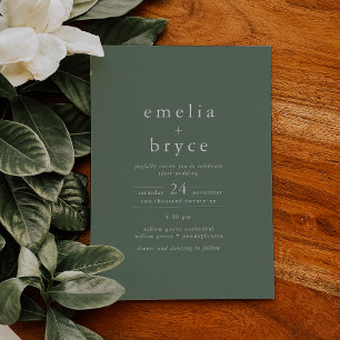 EMELIA Sage Green Silver Foil Modern Wedding Invitation