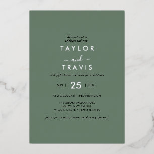 EMELIA Sage Green & Silver Foil   Modern Wedding  Invitation