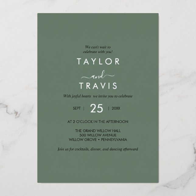 EMELIA Sage Green & Silver Foil | Modern Wedding  Invitation (Front)