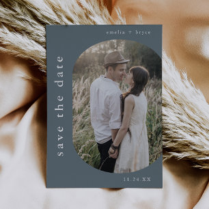 EMELIA Silver Foil Navy Boho Wedding Save the Date Invitation