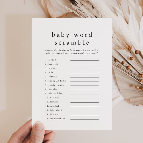 EMELIA Simple Baby Shower Word Scramble Game Card