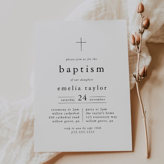 EMELIA Simple Modern Chic Boho Minimalist Baptism Invitation (EMELIA Simple Modern Chic Boho Minimalist Baptism Invitation)