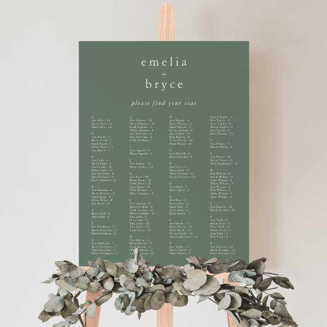 EMELIA Simple Sage Rustic Wedding Seating Chart Foam Board (EMELIA Simple Sage Rustic Wedding Seating Chart Foam Board)