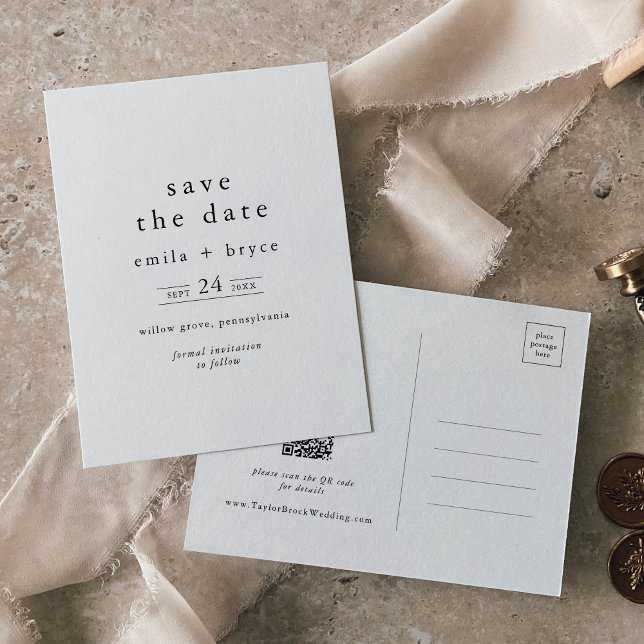 EMELIA Unique Neutral Rustic Wedding Save the Date Invitation Postcard (EMELIA Unique Neutral Rustic Wedding Save the Date Invitation Postcard)