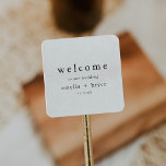 EMELIA Unique Neutral Rustic Wedding Welcome Bag Square Sticker<br><div class="desc">This unique neutral rustic wedding welcome bag sticker from the Emelia Collection is perfect for a minimalistic wedding. The black and white design features modern boho unadorned typography with a unique minimalist style. Personalize these stickers with the location of your wedding, your names, and wedding date. These labels are perfect...</div>