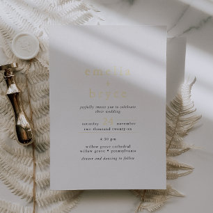 EMELIA White Black Gold Foil Neutral Boho Wedding Invitation