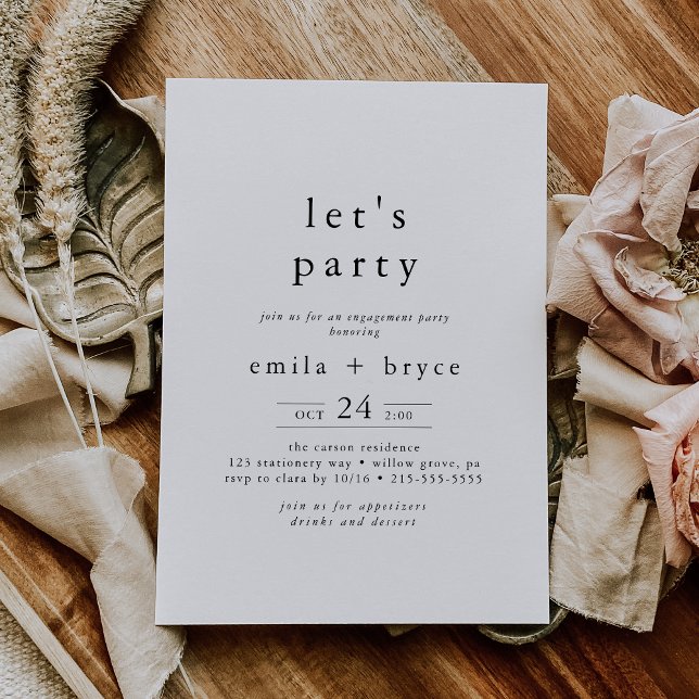 EMELIA White Black Rustic Simple Boho Let's Party Invitation (EMELIA White Black Rustic Simple Boho Let's Party Invitation)