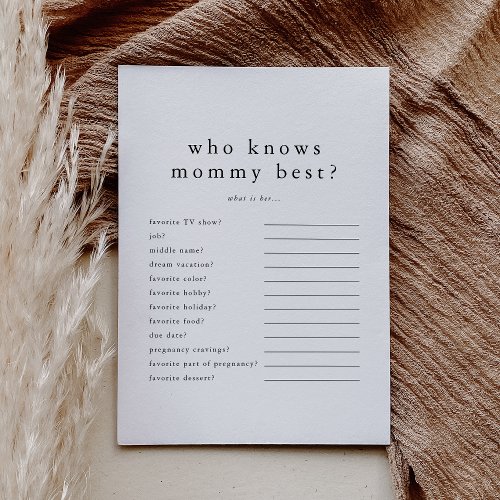 EMELIA Who Knows Mommy Best Baby Shower Game Card