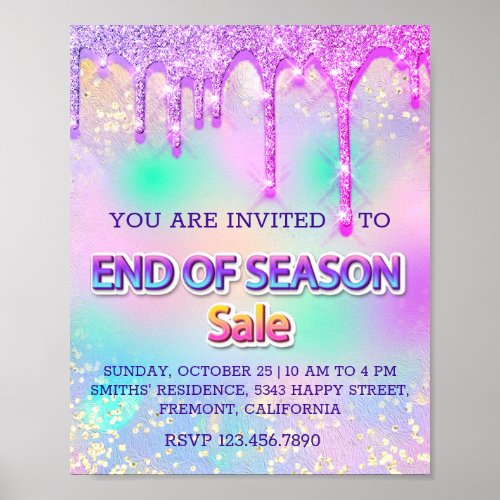 Emend of Season Sale Glitter Drips Holograph Pink Poster