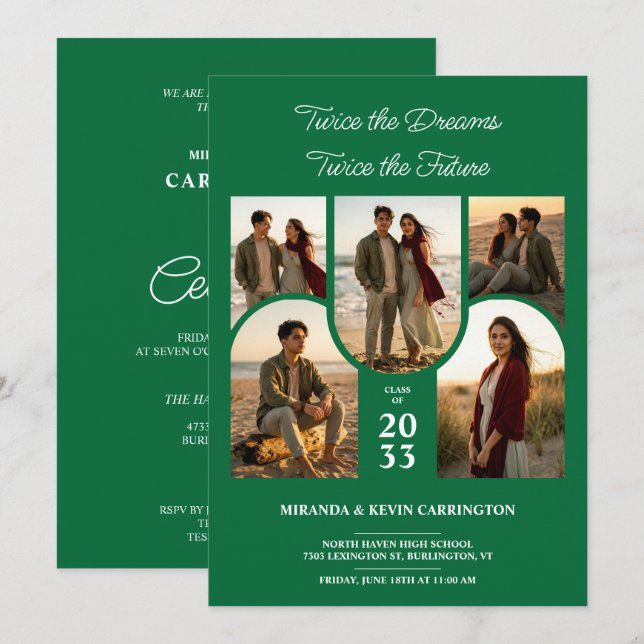 Emeral Arched Collage Double Grads Twin TMF26 Invitation (Front/Back)