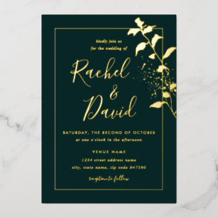 Emeral Green Gold Floral Wedding Foil Invitation
