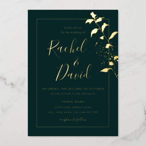 Emeral Green Gold Floral Wedding  Foil Invitation