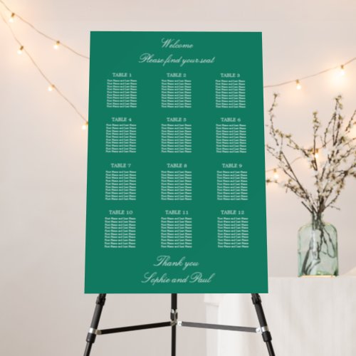 Emerald 12 Table Wedding Seating Chart Foam Board