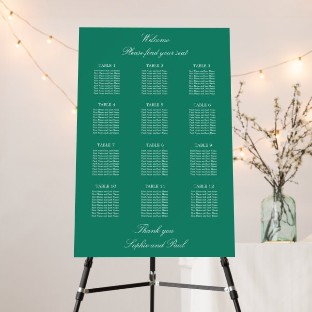 Emerald 12 Table Wedding Seating Chart Foam Board (In Situ (Stand))