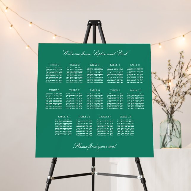 Emerald 14 Table Wedding Seating Chart Foam Board (In Situ (Stand))