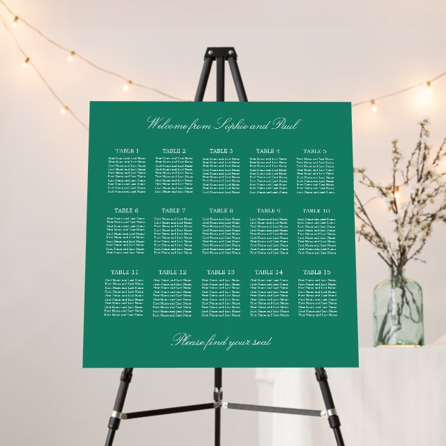 Emerald 15 Table Wedding Seating Chart Foam Board (In Situ (Stand))